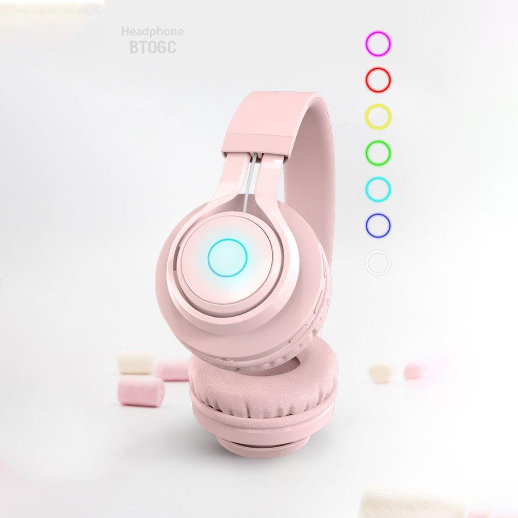 Đèn LED Phát Sáng Không Dây Tai Nghe BT06C Hồng Tím Tai Nghe Kèm Micro Cho Máy Tính Điện Thoại Thông Minh Tai Nghe Nhét Tai