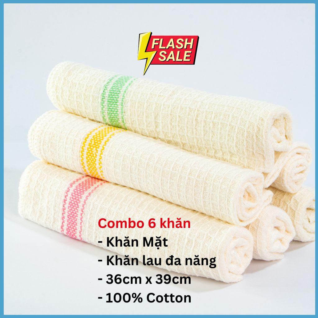 Combo 6 khăn vải cotton, khăn lau, khăn lau bếp, khăn lau bát, khăn lau đa năng