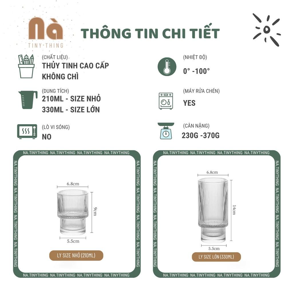 Ly cốc thuỷ tinh chiu nhiệt dùng uống nước và cà phê kiểu dáng tròn, hoạ tiết vân sọc dọc phong cách Hàn Quốc