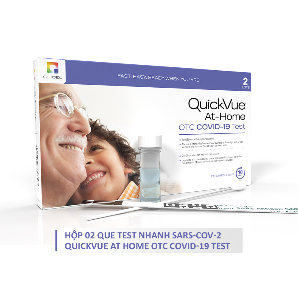 QuickVue Covid-19 Test nhanh tại nhà - Hộp 2 kit (lấy mẫu mũi chỉ 1.5 - 2cm không gây đau) - Hàng Mỹ chính hãng