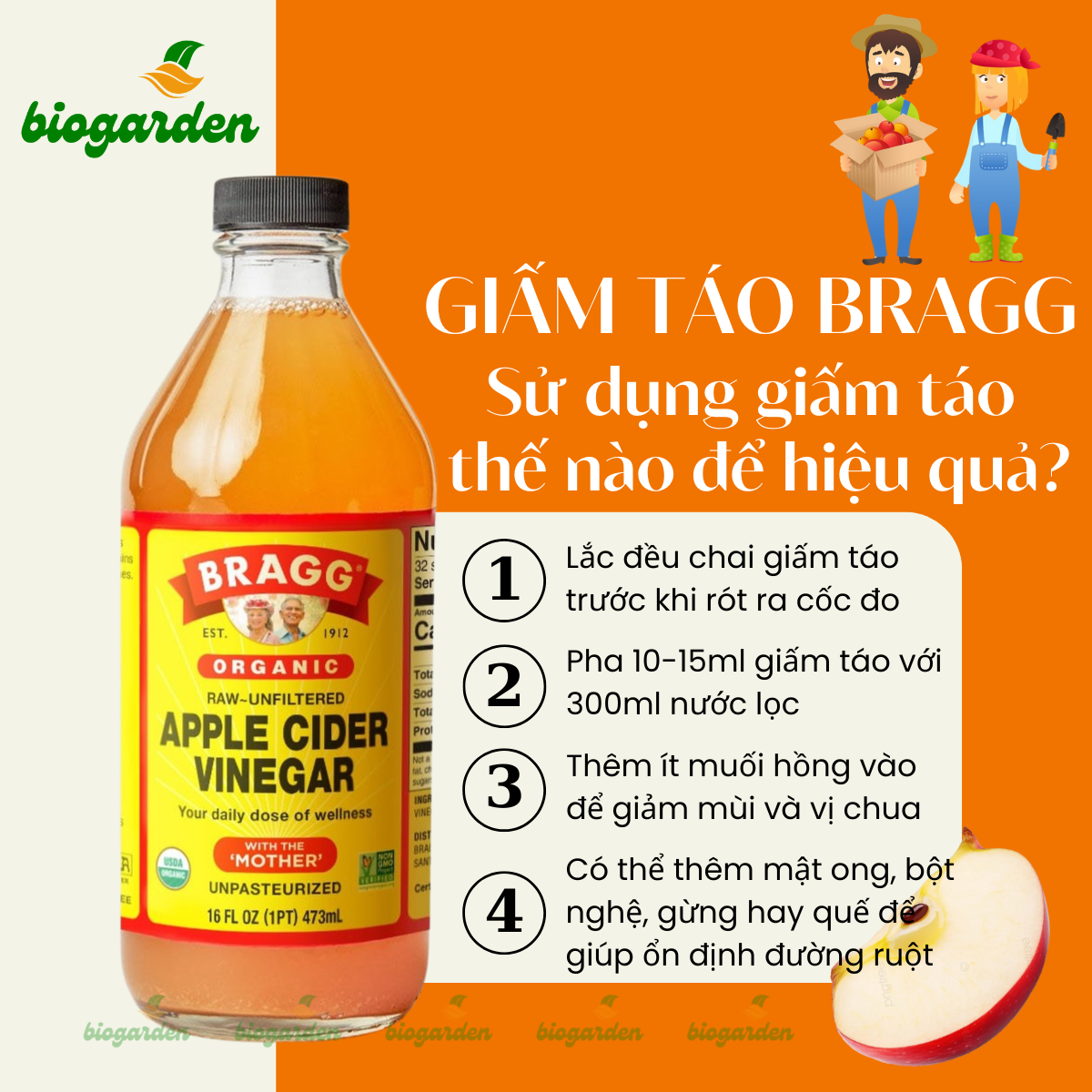 Giấm Táo Hữu Cơ Bragg Nhập Khẩu Chính Hãng Từ Mỹ