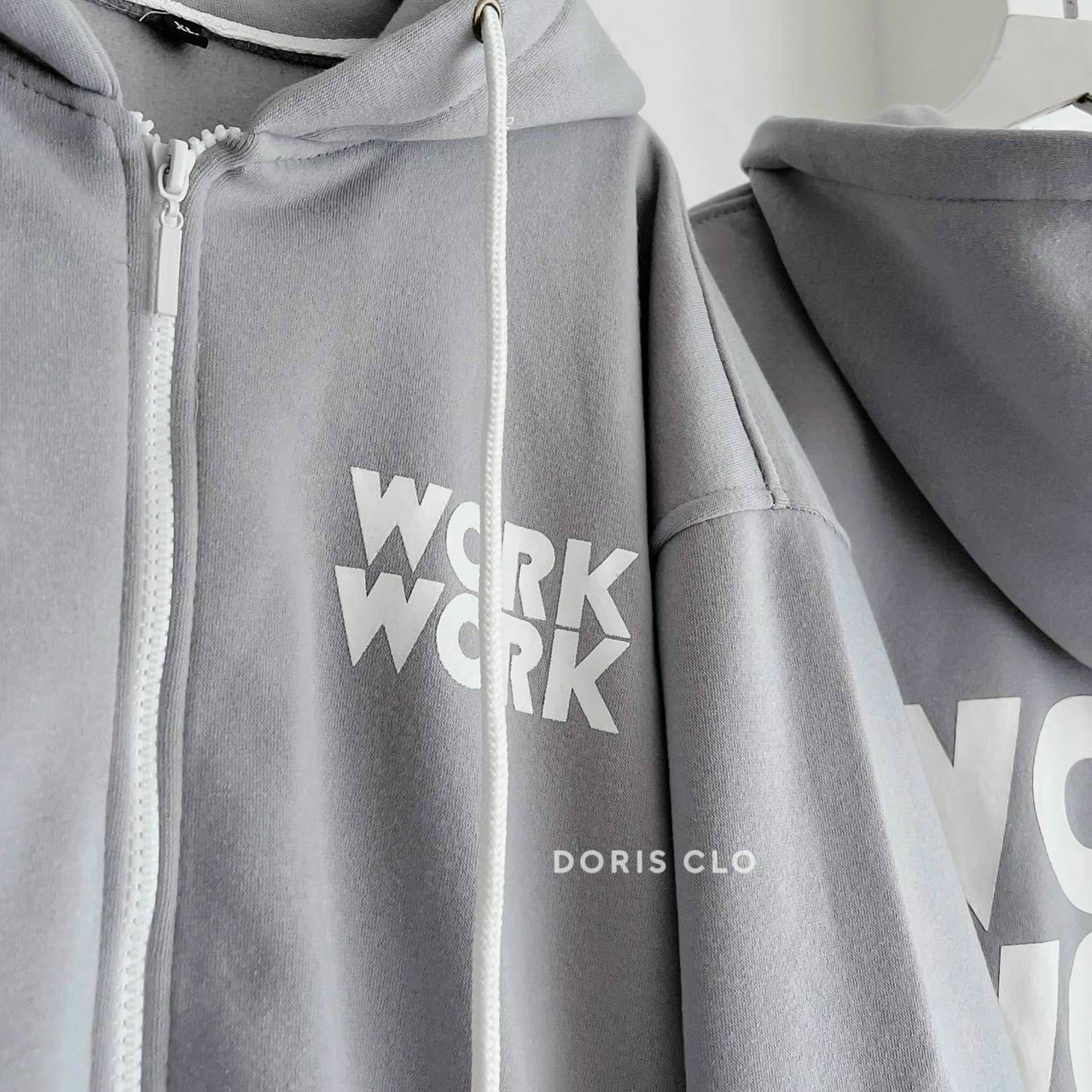 Áo Khoác Thun Nỉ Chữ WORK Có Nón Mũ 2 Lớp - Kiểu Hoodie Có Khóa Kéo Zip - Nam Nữ Cặp Đôi Mặc Thu Đông