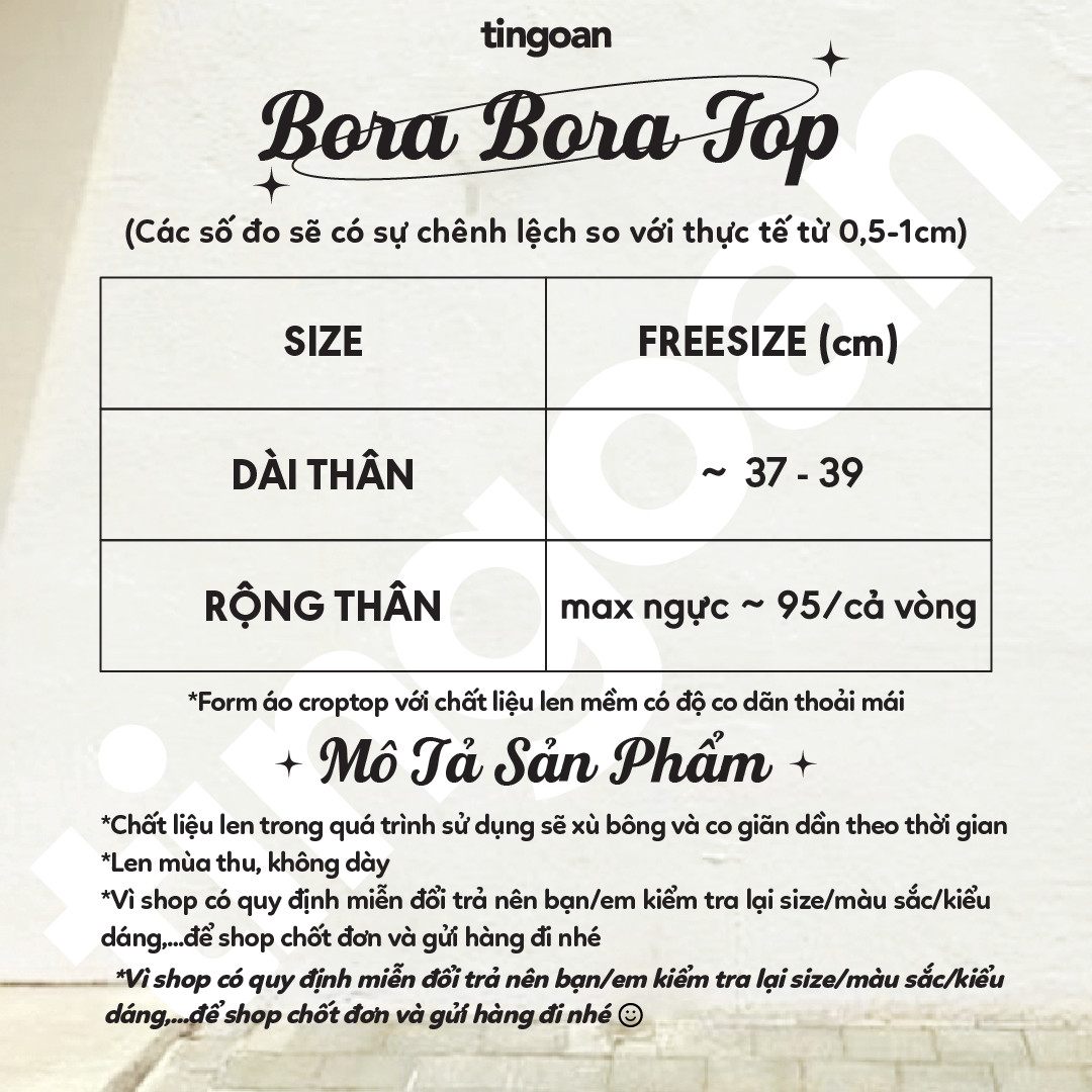 Áo len crop lửng ngắn tay cổ vuông kẻ trắng đen BORA BORA TOP/BL