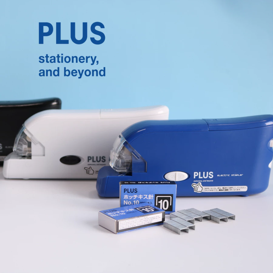Máy dập ghim tự động Plus - Dập tối đa 20 tờ A4, Dùng ghim bấm số 10 - Sử dụng cáp USB hoặc pin AAA