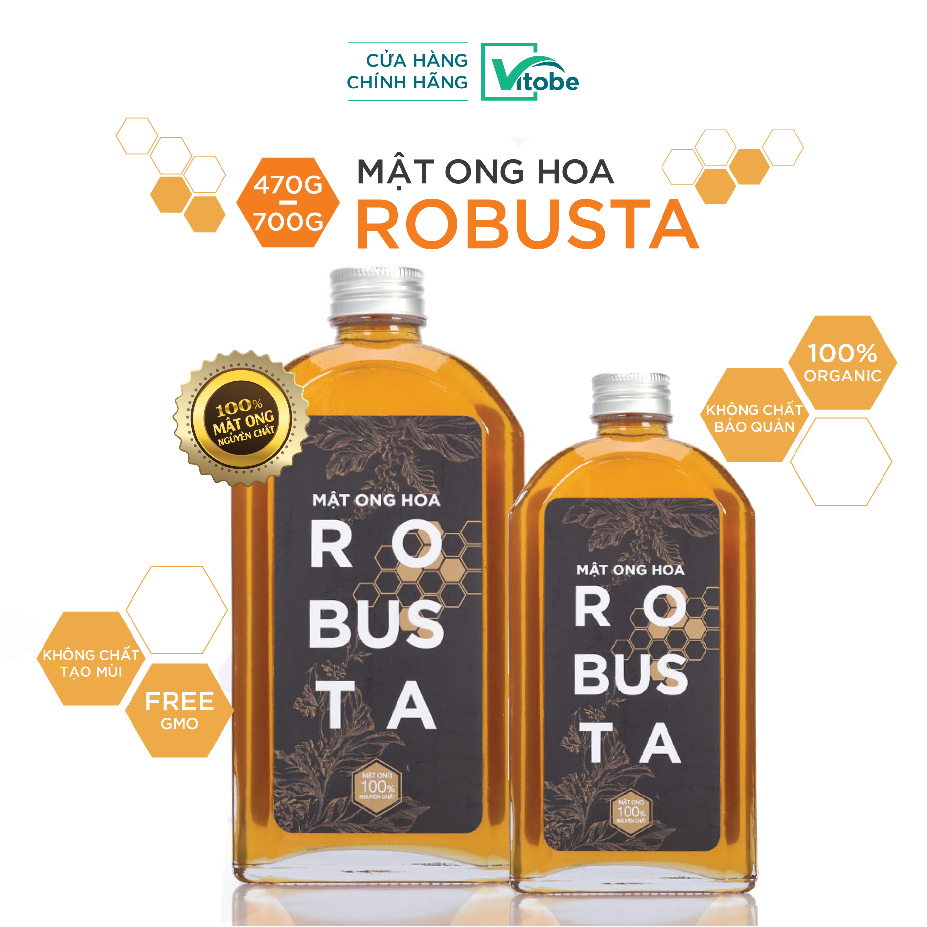 Mật Ong Hoa Robusta Vitobe - 100% Nguyên Chất & Hữu Cơ