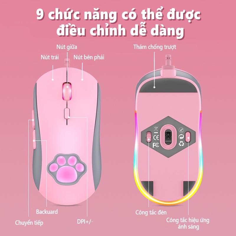 Chuột chơi game có dây ONIKUMA CW918 Catpaw màu hồng và trắng với đèn RGB