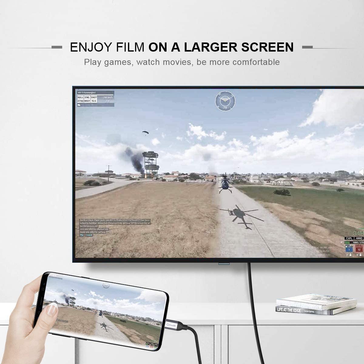 Cáp chuyển đổi Type C sang HDMI QGeeM 4K cho MacBook Pro 2018/2017, Samsung Galaxy S9/S8, Surface Book 2, Dell XPS 13/15, Pixelbook v.v-Hàng chính hãng