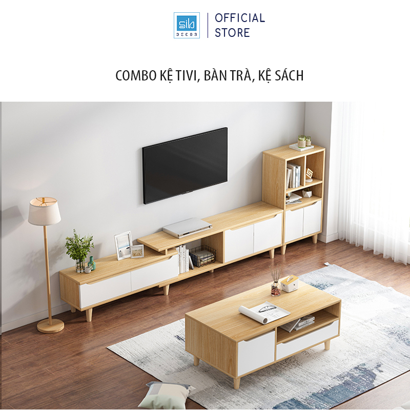 Combo Kệ Tivi, Bàn Trà, Tủ Gỗ Trang Trí Đồng Màu Hiện Đại, Tiện Nghi Thương Hiệu SIB Decor Thương Hiệu SIB Decor