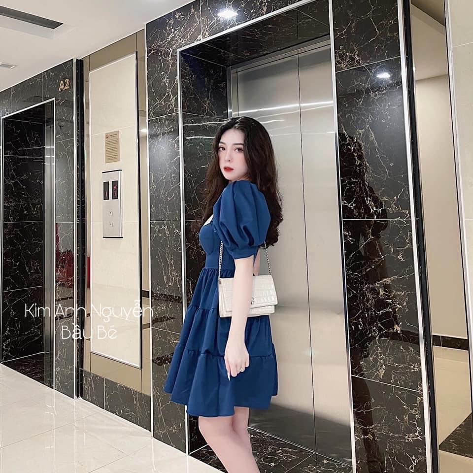 Váy Xanh Dáng Xòe Cup Ngực Tay Bồng LANI SHOP