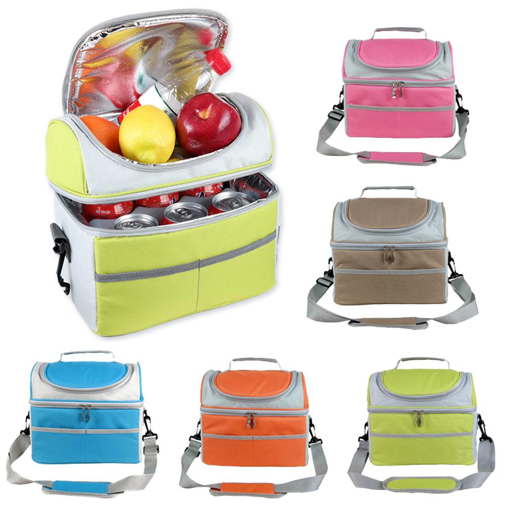 Insulated Thermal Bag 2-layer Picnic Lunch Box Portable Cooler Tote Khaki