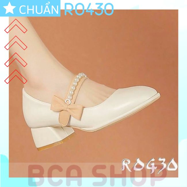 Giày cao gót nữ màu trắng 4p RO430 ROSATA tại BCASHOP kiểu dáng công chúa với quai ngang đính ngọc tr.ai và nhấn nơ