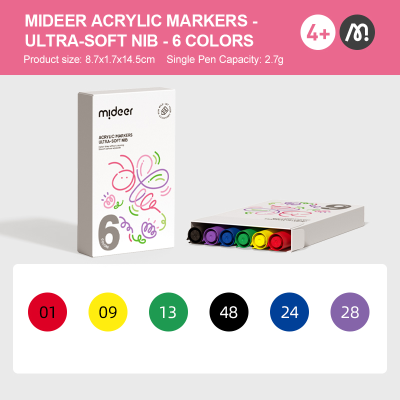 Bút Lông Màu Mực Acrylic An Toàn Vẽ Được Trên Nhiều Vật Liệu Mideer Acrylic Marker Ultra-soft Nib