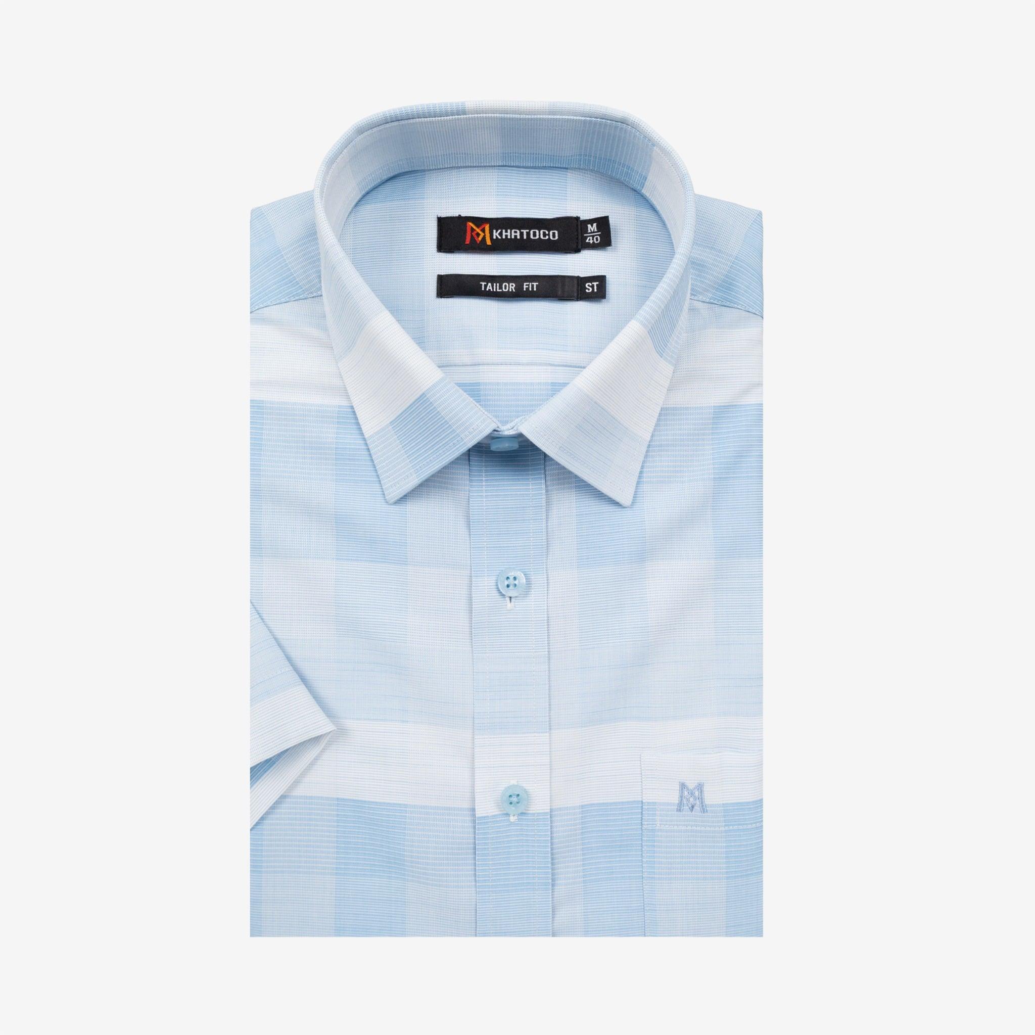Áo sơ mi nam KHATOCO Tailor Fit ngắn tay A1MN538T2-CNCR816-2709-N