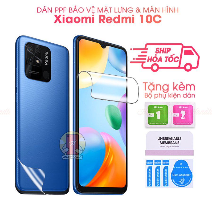Dán Dẻo PPF Mặt Lưng, Màn Hình Dành Cho Xiaomi Redmi 10C Chống Trầy Xước Va Đập Kèm Bộ Phụ Kiện Dán - Handtown - Hàng Chính Hãng