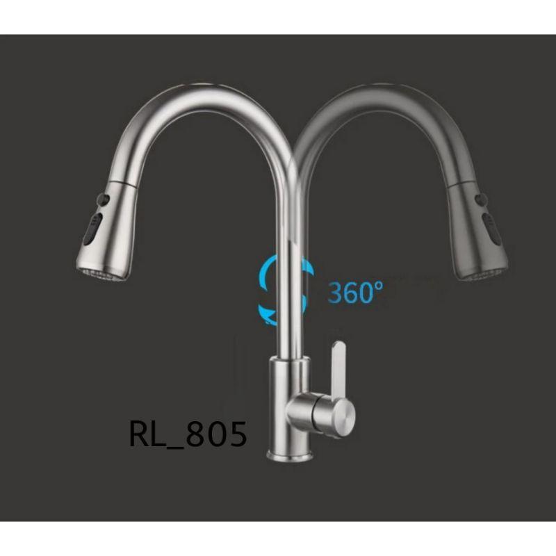 VÒI RỬA CHÉN DÂY RÚT KÉO DÀI 2 ĐƯỜNG NÓNG -LẠNH, INOX SUS304 mờ, THƯƠNG ROSLER -805, AN TOÀN VÀ BỀN BỈ THEO THỜI GIAN