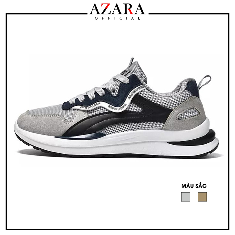 Giày Thể Thao Nam AZARA - Sneaker Màu Xám - Kaki, Đế Cao Su Đúc Êm Ái, Thoáng Khí - G5471