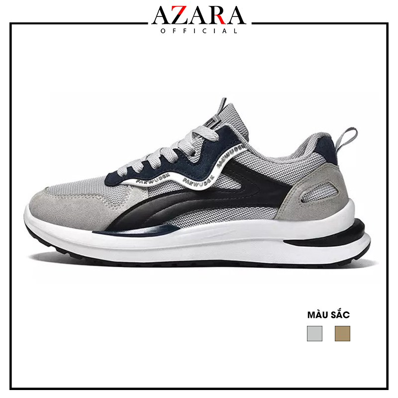 Giày Thể Thao Nam AZARA - Sneaker Màu Kaki - Xám, Giày Thể Thao Giúp Tăng Chiều Cao , Vải Thoáng Khí, Siêu Bền - G5476