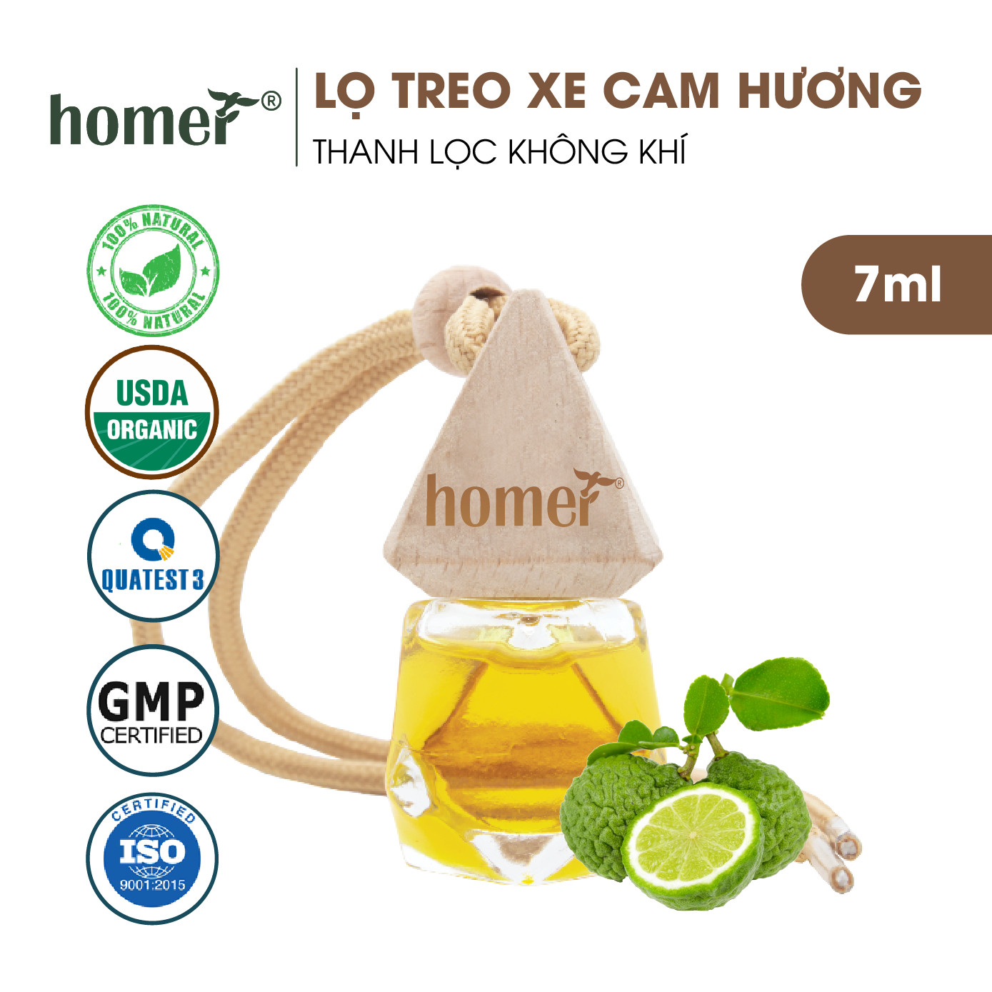 Tinh Dầu Treo Xe Cam Hương Homer - Tinh Dầu Cam Hương Treo Xe Ô Tô, Treo Phòng Ngủ, Treo Tủ Quần Áo - Khử Mùi, Thư Giãn, Xua Đuổi Côn Trùng