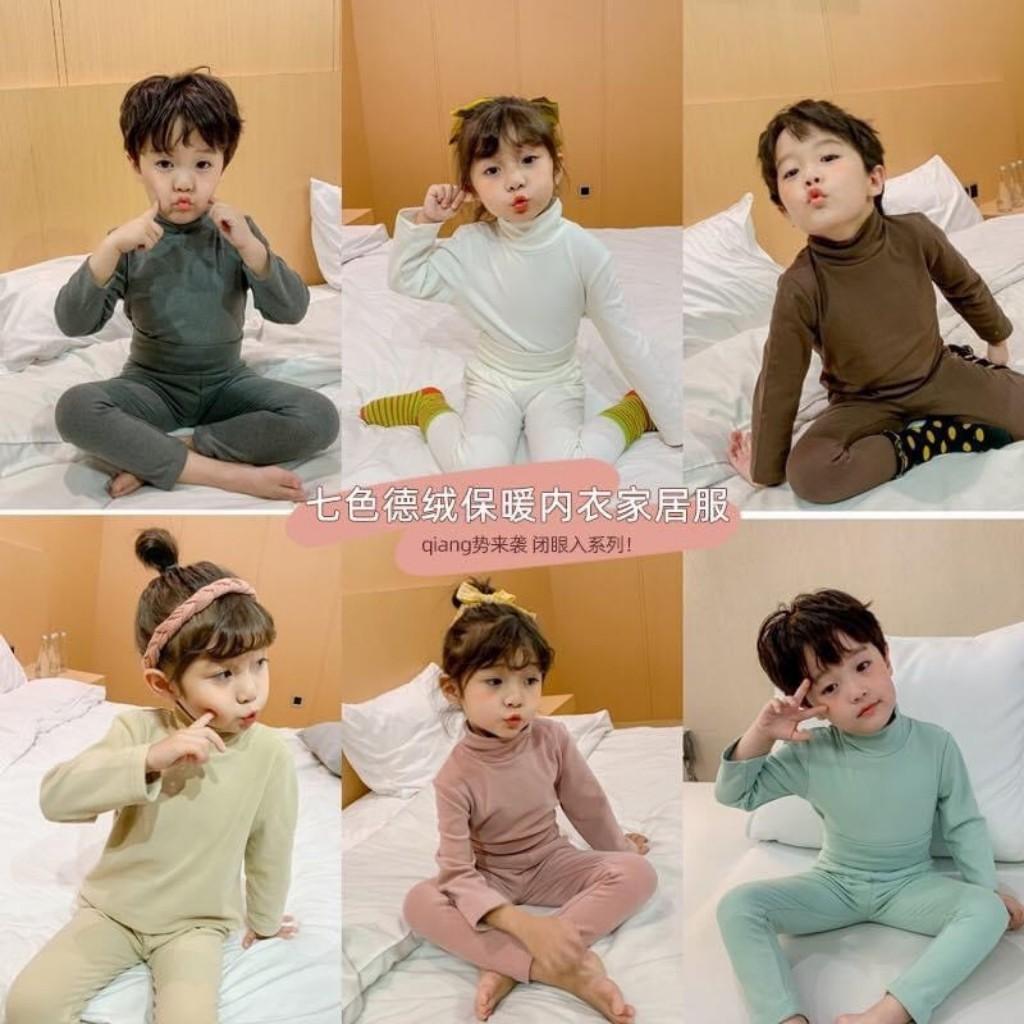 Bộ Cổ 3 Phân Cho Bé Bộ Thu Đông Dài Tay Cho Bé Trai Bé Gái Thiết kế Cổ Cao Giữ Ấm Tốt Cho Bé Khi Ngủ