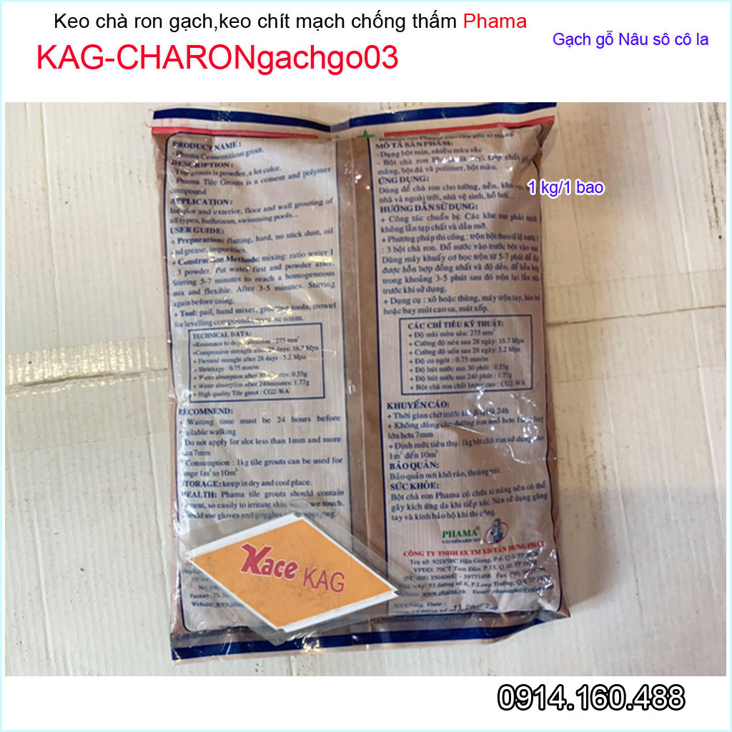 1Kg Keo chà ron phama gạch gỗ nâu socola KAG-CHARONgachgo03, bột chít mạch khe ron gạch chống thấm-chống rêu mốc