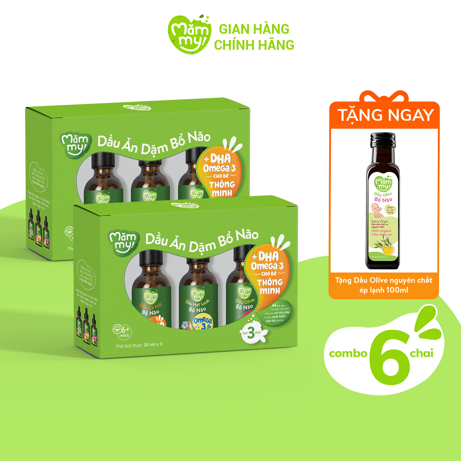 SET 3 Dầu ăn dặm bổ não cho bé Mămmy 30ml, Dầu Olive bổ não, dầu cá hồi bổ não, dầu hạt lanh bổ não - 1 chai/ 30ml