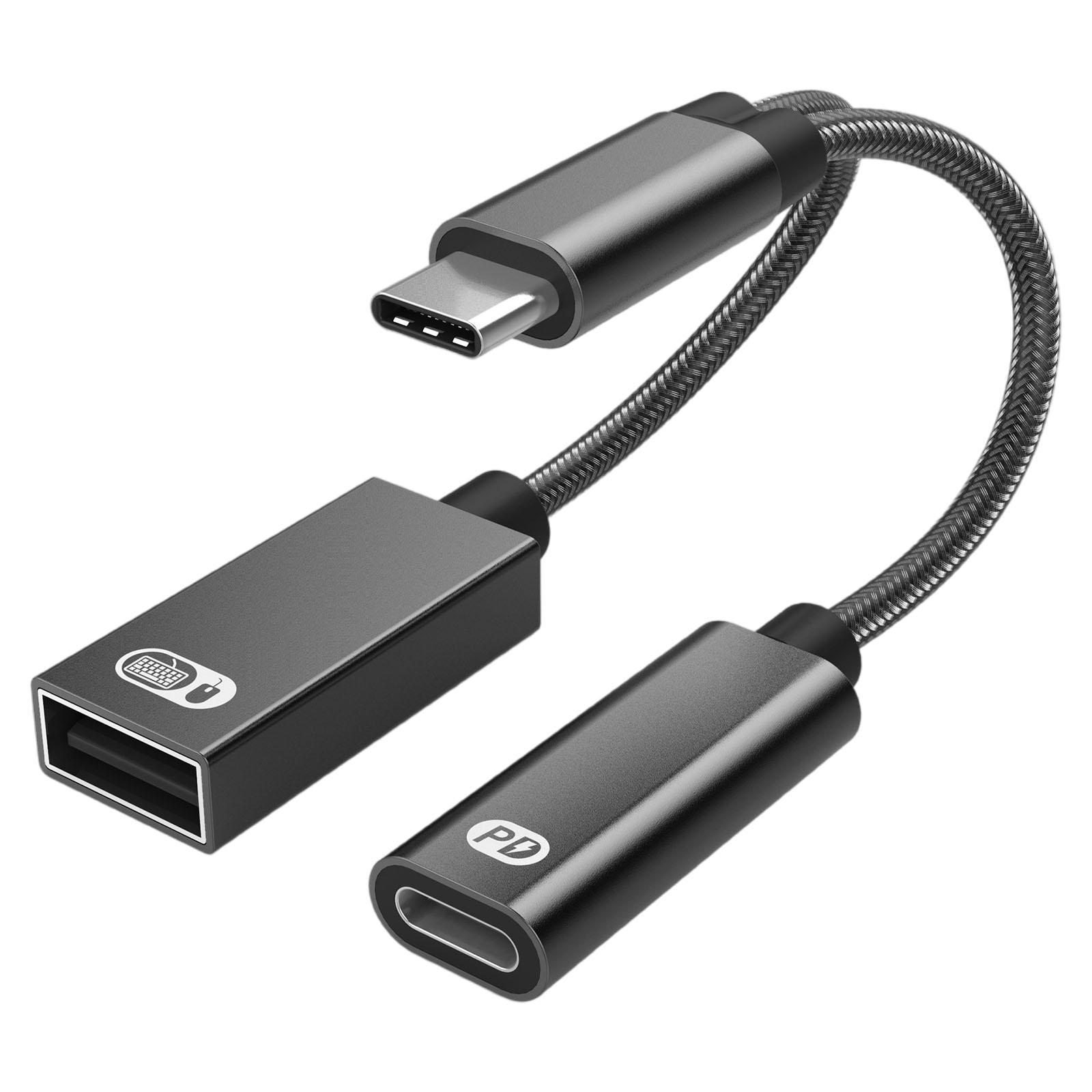USB C OTG Adapter with Fast Charging PD 60W 2 in 1 Usb-C Splitter for Smartphone