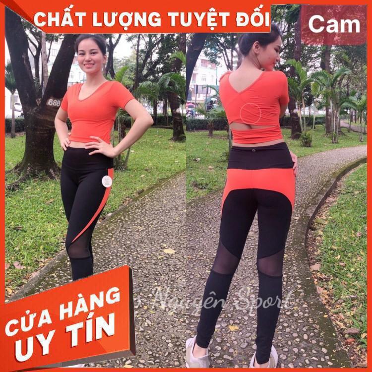 HÀNG CAO CẤP -  Đồ Tập GYM, Yoga Nữ, Bộ Quần Dài Áo Thun, Quần Phối Lưới Kèm Mút Cao