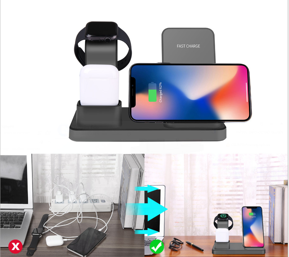 Đế Sạc Không Dây Đa Chức Năng Cho Apple Watch &amp; Iphone &amp; AirPods