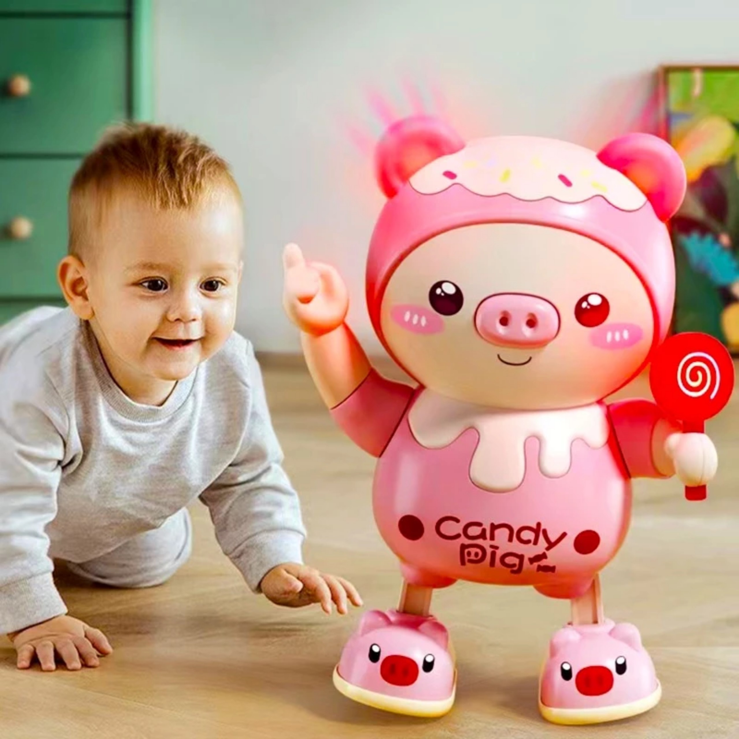 Đồ chơi Heo Nhảy Múa có đèn và nhạc dễ thương cho bé - Đồ chơi phát nhạc Candy Pig