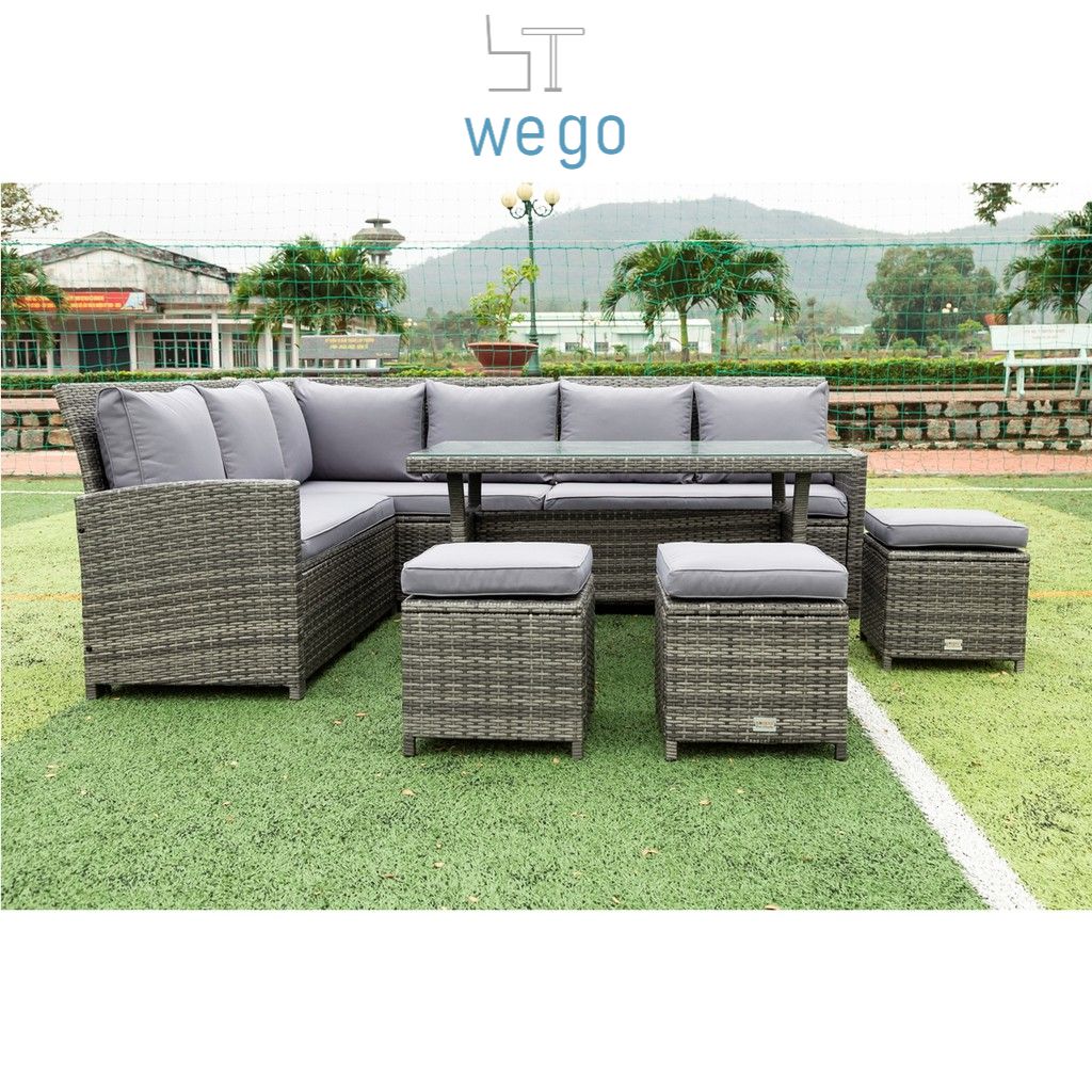 WEGO BỘ SOFA MÂY NHỰA NGOÀI TRỜI/ BỘ SOFA SÂN VƯỜN 7 CHỖ NGỒI (L SOFA) // Outdoor Furniture Rattan Chair Sofa Dining Set Balcony Table Garden 7 seater