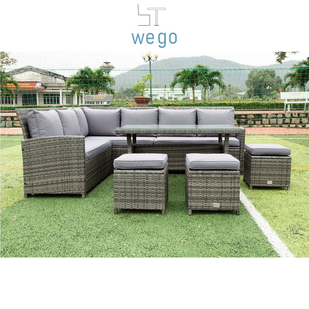 WEGO Bộ sofa nhựa giả mây ngoài trời/ Bộ Sofa sân vườn 7 chỗ ngồi // Outdoor Furniture Rattan Chair Sofa Dining Set Balcony Table Garden 7 seater