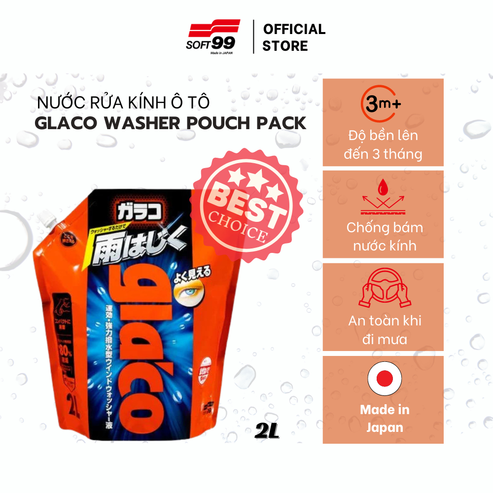 Nước Rửa Nano Kính Glaco Washer Pouch Pack 2L G-80 Soft99 Japan