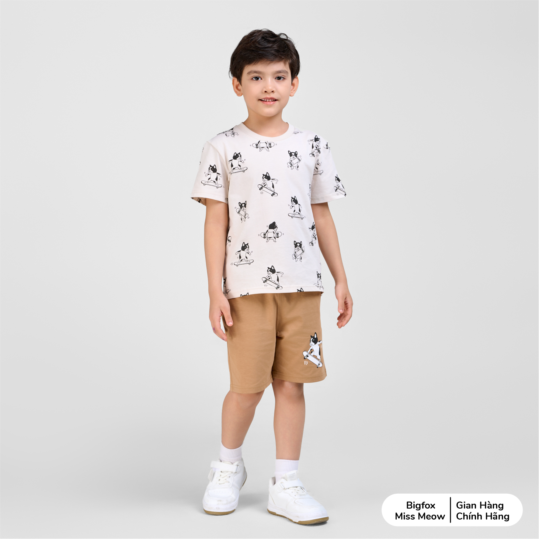 Bộ cộc tay mùa hè cho bé trai Bigfox Miss Meow chất cotton size đại 3,7,9,11 tuổi 30kg 40kg