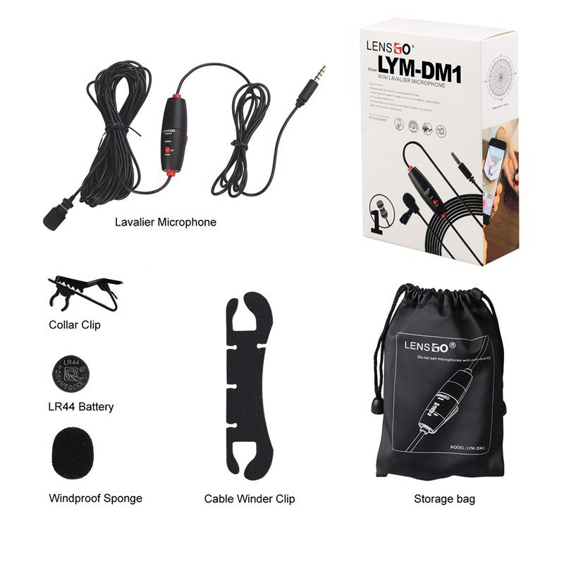 Lensgo LYM-DM1 - Micro Lavalier Cài Áo Có Dây, Thu Âm Đa Hướng Cho Smartphone, Máy Ảnh, Máy Quay, PC (6m) - hàng chính hãng