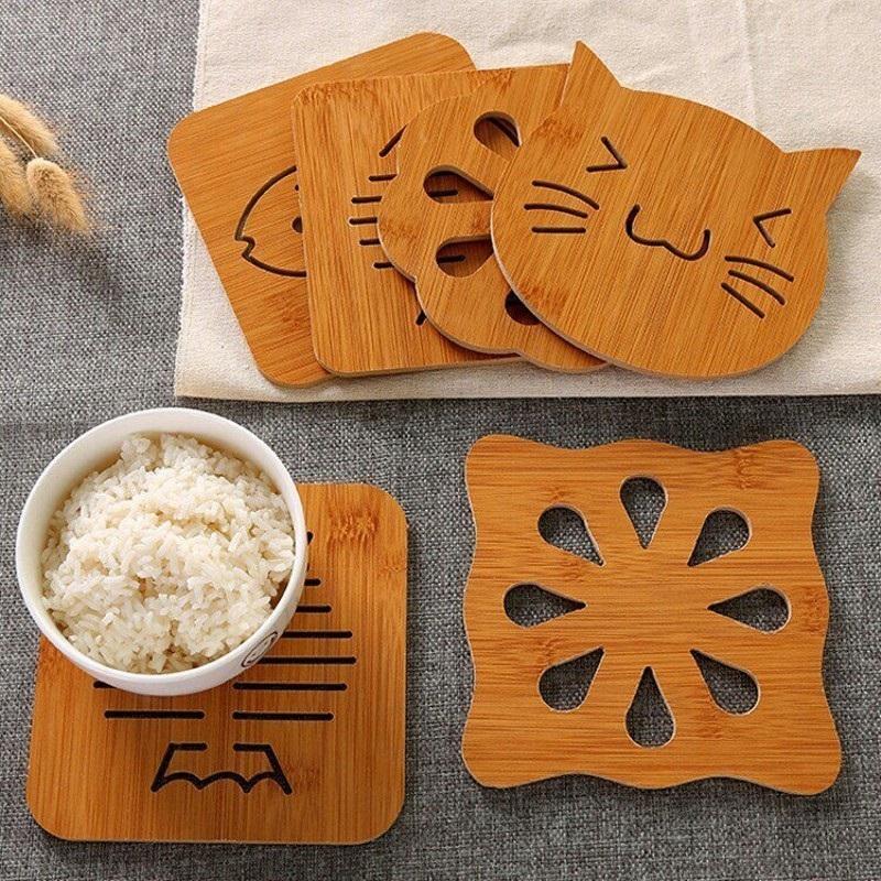 6 Miếng Lót Cốc , Lót Nồi Bằng Gỗ - Loại Tốt