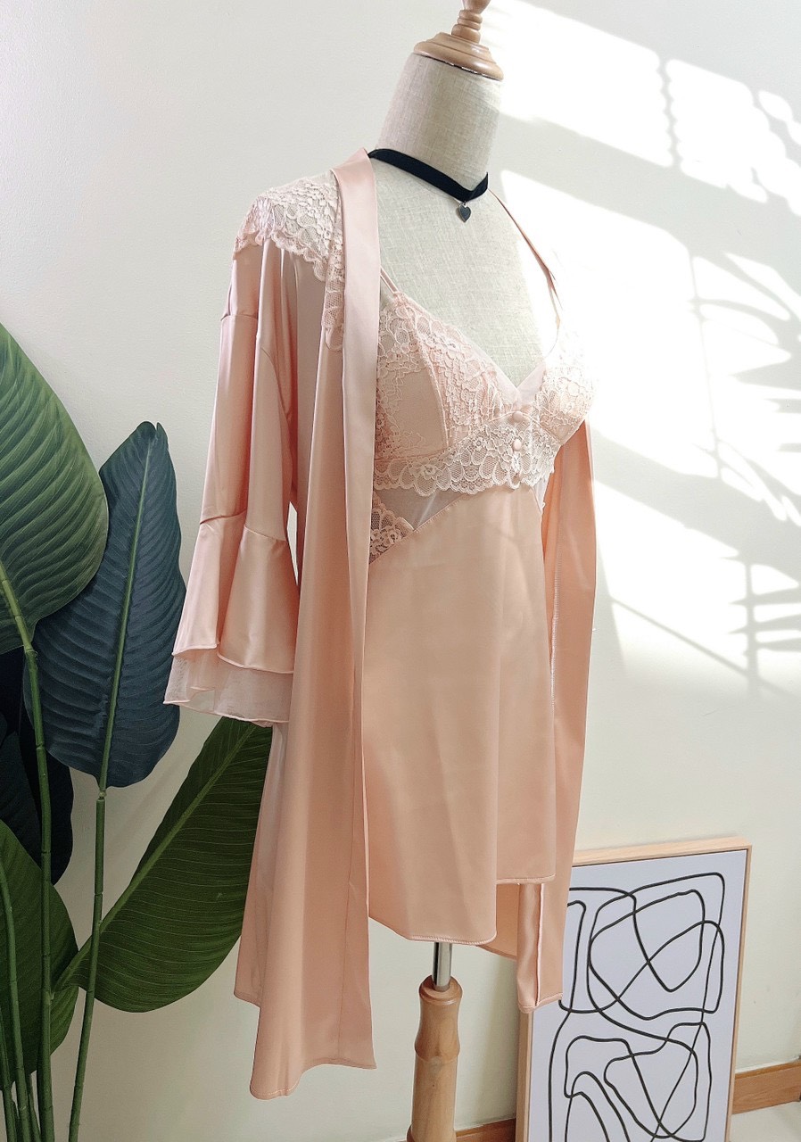 Váy Ngủ Trơn Phối Ren Hoa (Không áo choàng) - B.Lingerie