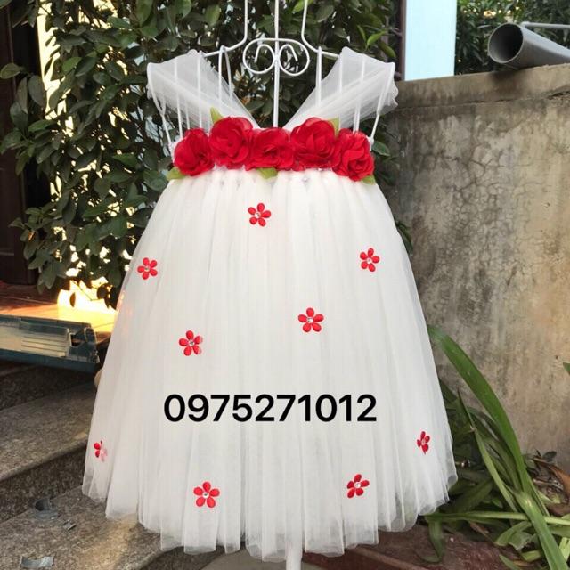 Đầm tutu cho bé ️️ Đầm tutu trắng hoa chifon đỏ cho bé gái