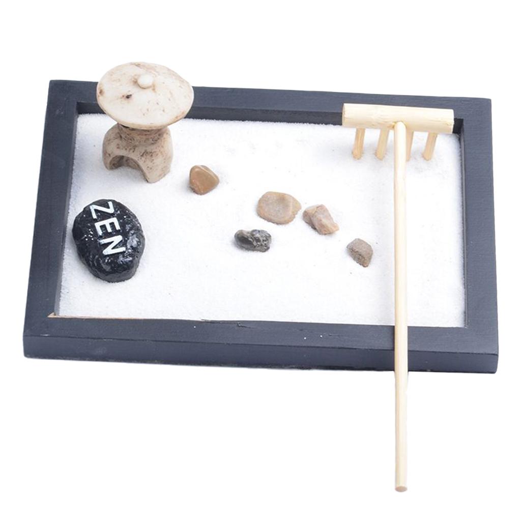 Zen Garden Sand Kit Tabletop Decor Sand Rocks Rake Feng Shui Crafts #4