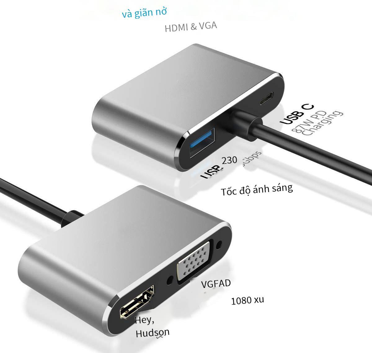 Trạm nối type-c phong cách mới nhất type-c sang hdmi + vga bộ chuyển cáp trung tâm độ nét cao bốn trong một bộ chuyển đổi hdmi nữ