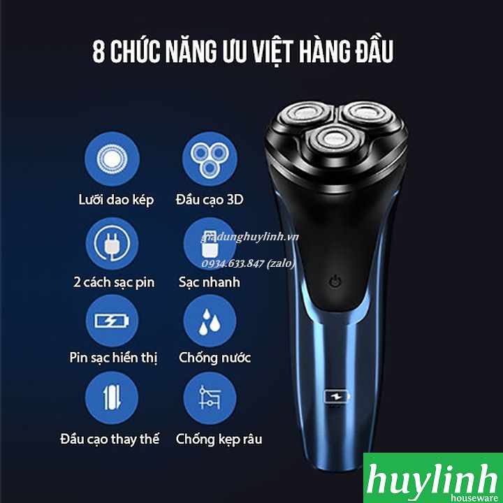 Máy Cạo Râu Flyco FS197VN 3 Lưỡi Kép Thân Máy Kháng Nước Sạc Nhanh 1 Giờ Cáp Sạc USB - Hàng Chính Hãng