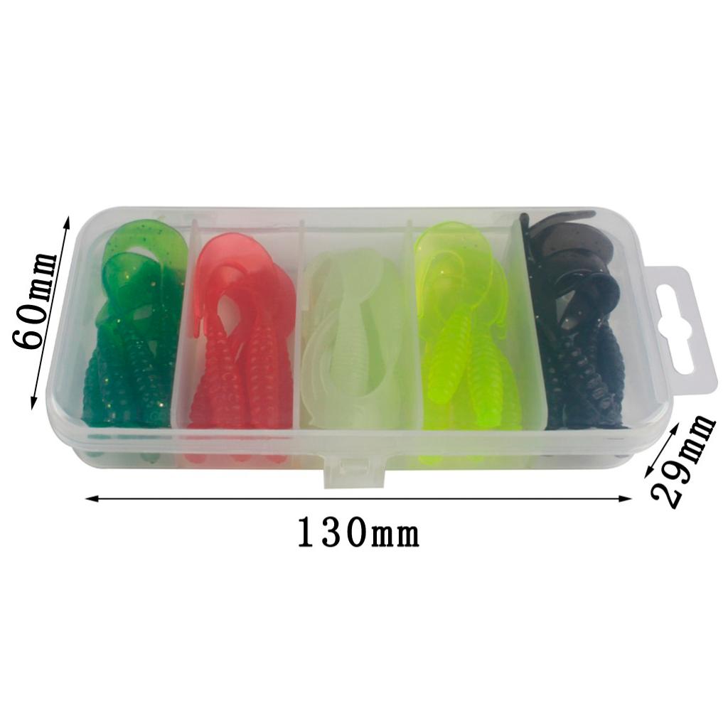 25pcs Double Tail Soft Lures Fishing Bait Maggots Grub Worm Lure, Black/White/Red/Yellow/Green