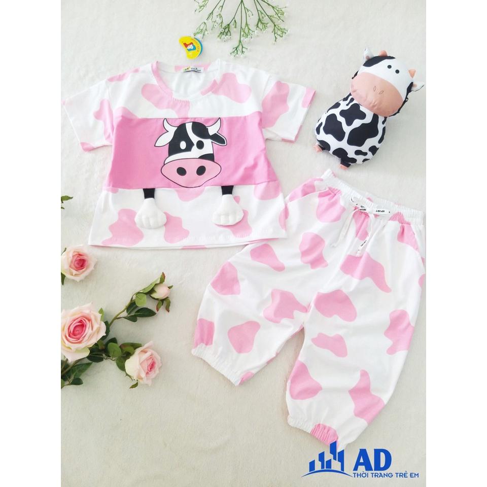 Set đồ Croptop hình chú bò sữa thun 100% cotton hot 2021 cho bé gái cực kỳ dể thương