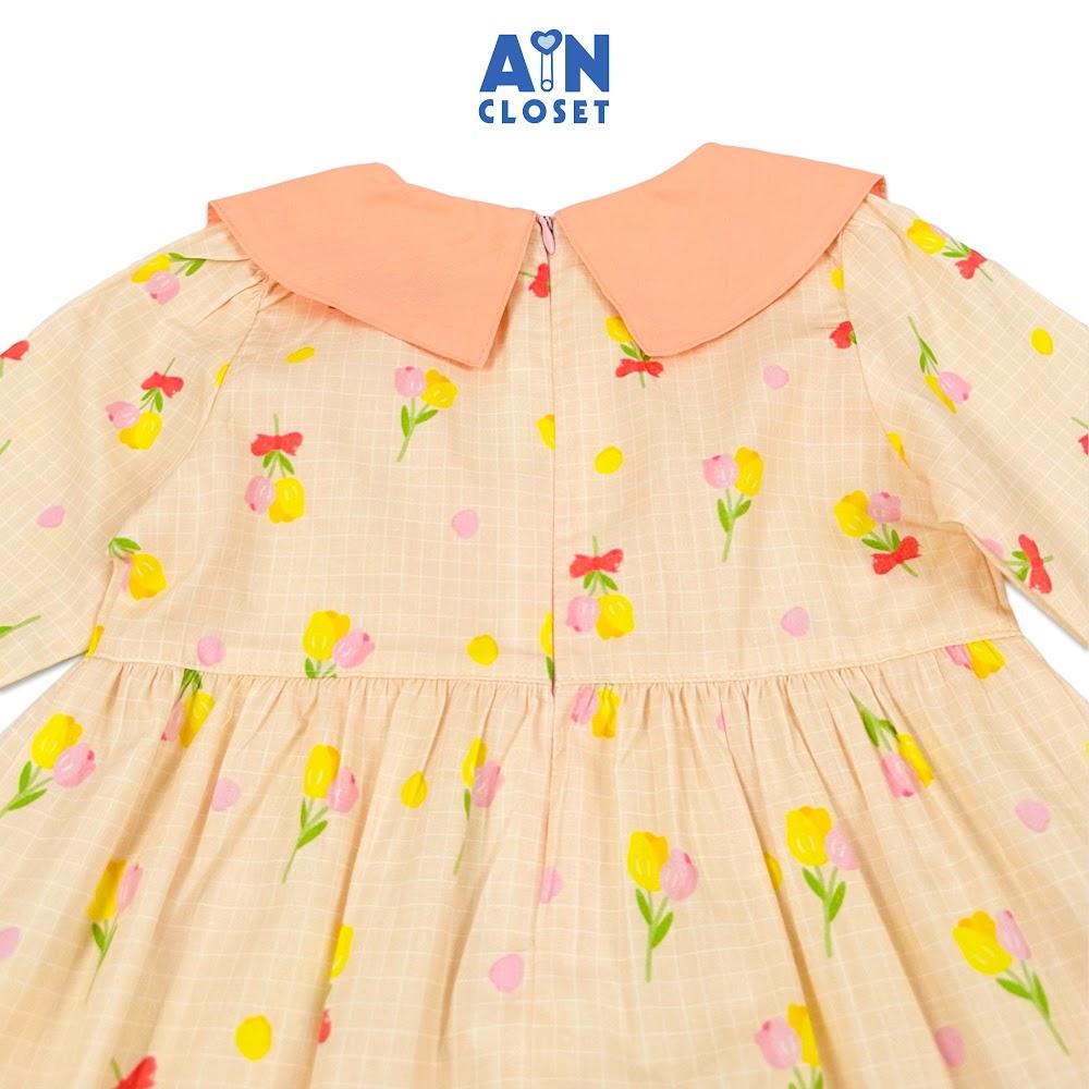 Đầm tay dài bé gái họa tiết hoa Kim Hương Nơ Cam cotton - AICDBGIVIGWH - AIN Closet