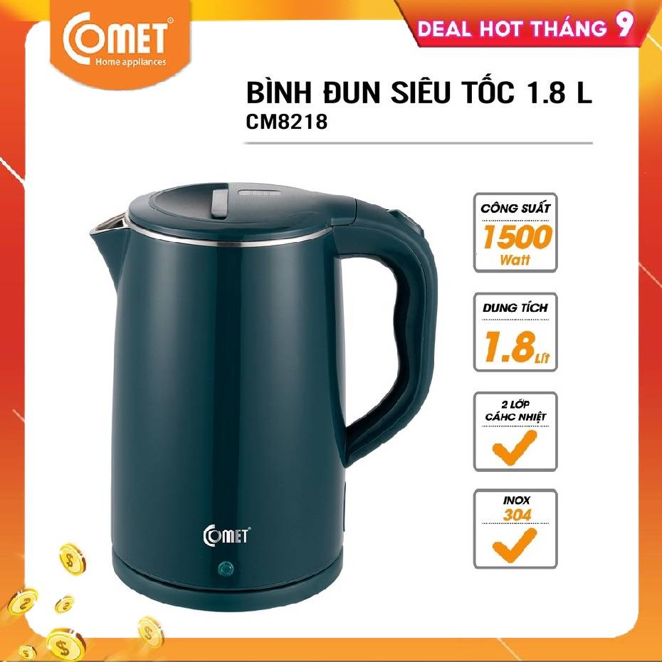 Bình Đun Siêu Tốc COMET inox 304 1.8L CM8218 - Hàng chính hãng