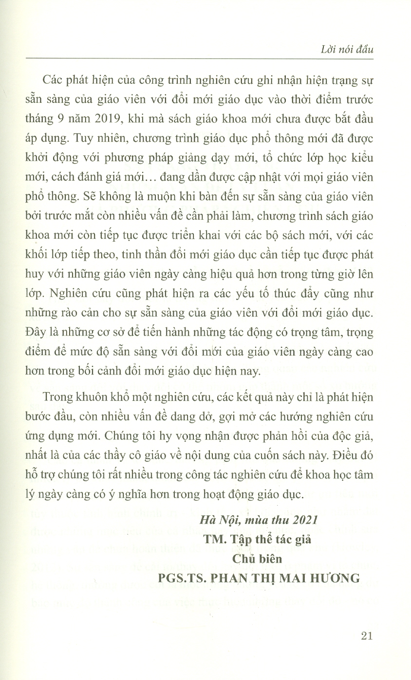 Sẵn Sàng Thay Đổi Của Giáo Viên - Bệ Đỡ Cho Thành Công Của Đổi Mới Giáo Dục (Sách chuyên khảo)