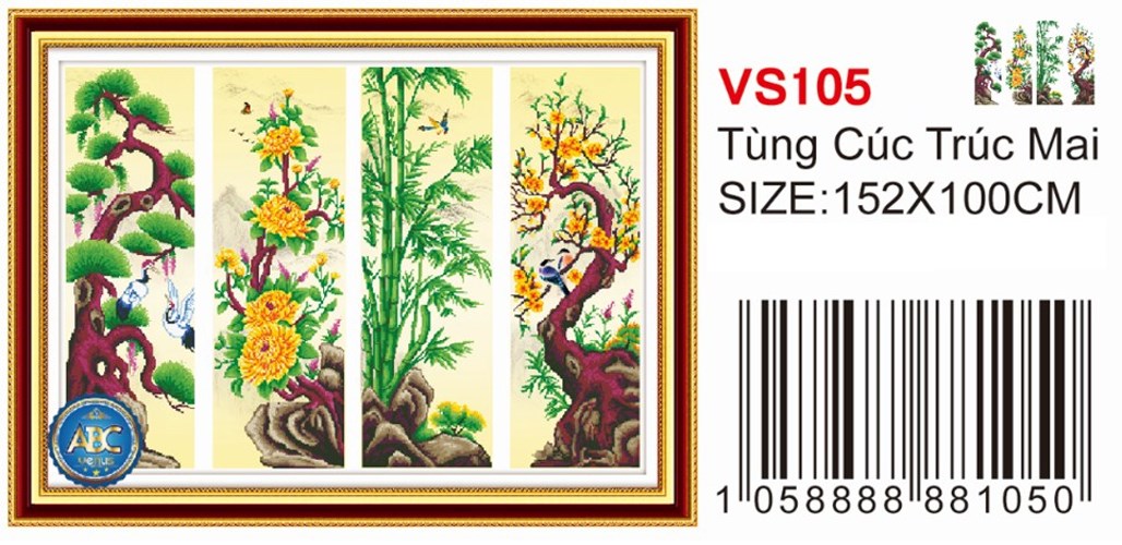 Tranh đính đá tứ quí tùng cúc trúc mai VS105 - 152 x 100 cm - chưa đính