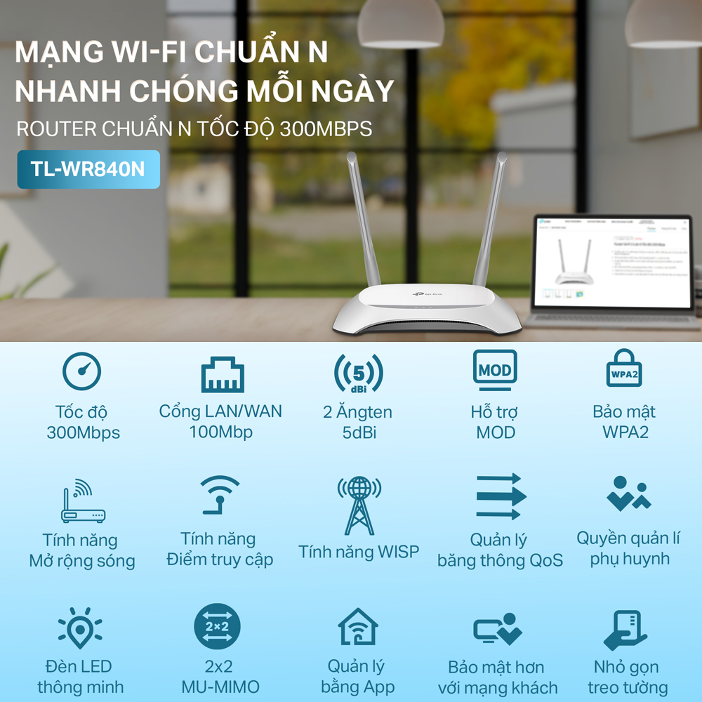 Hình ảnh Router Wifi Chuẩn N 300Mbps TP-Link TL-WR840N - Hàng Chính Hãng