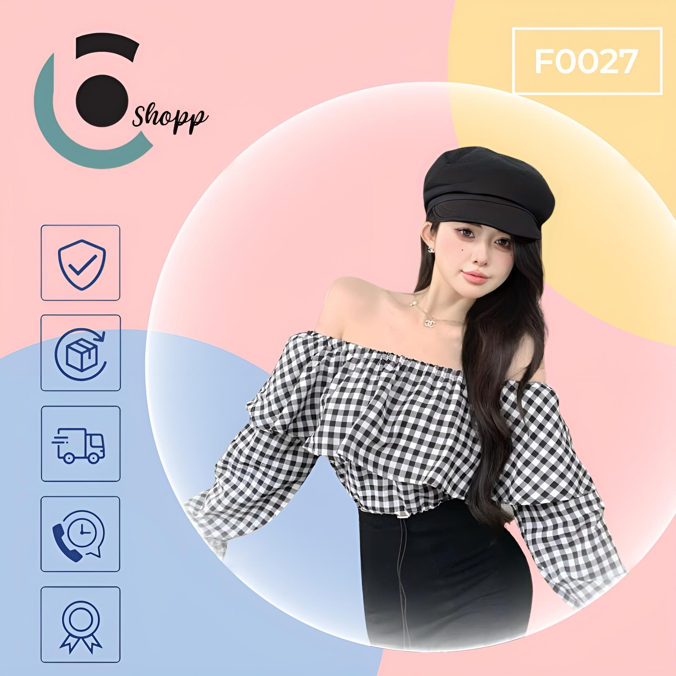 Set áo caro tay dài kèm chân váy đuôi cá cao cấp
