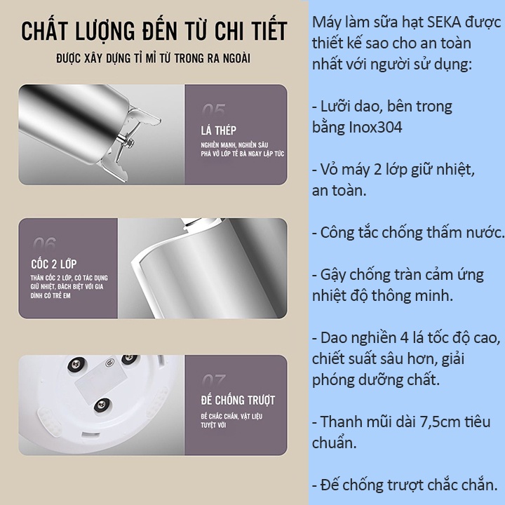 Máy Làm Sữa Hạt Đa Năng Seka - Máy Xay Nấu Đa Năng, Xay Sinh Tố - Hàng Chính Hãng Bảo Hành 24 Tháng