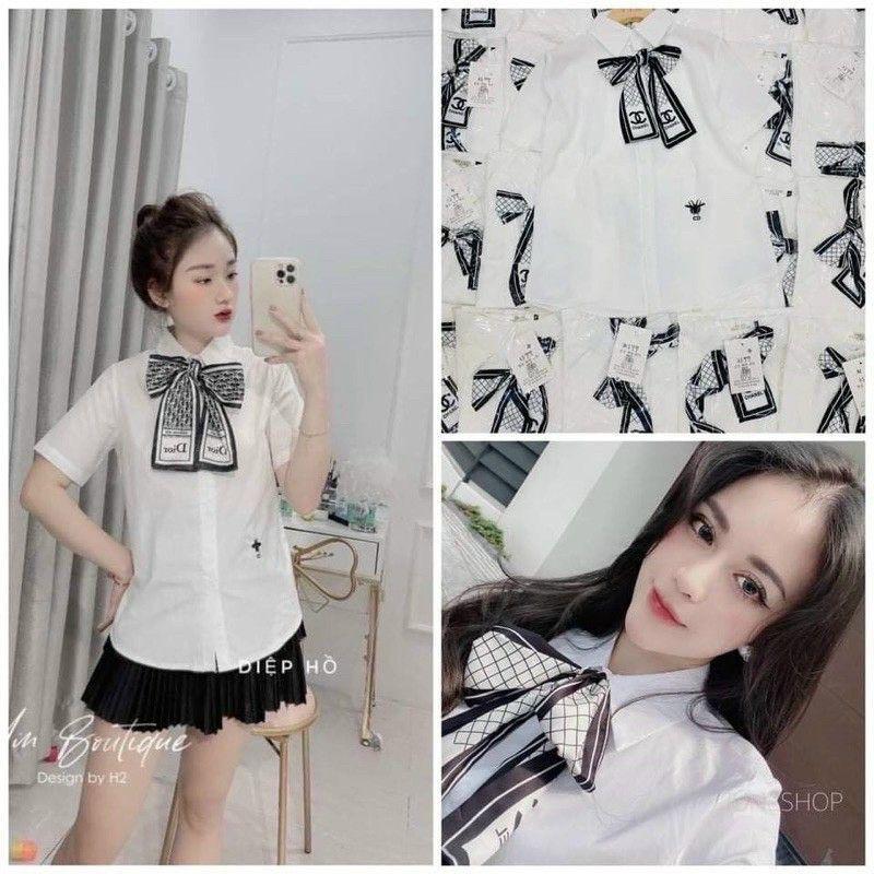 Sơ mi tay ngắn phối Nơ lụa cao cấp tay ngắn và dài